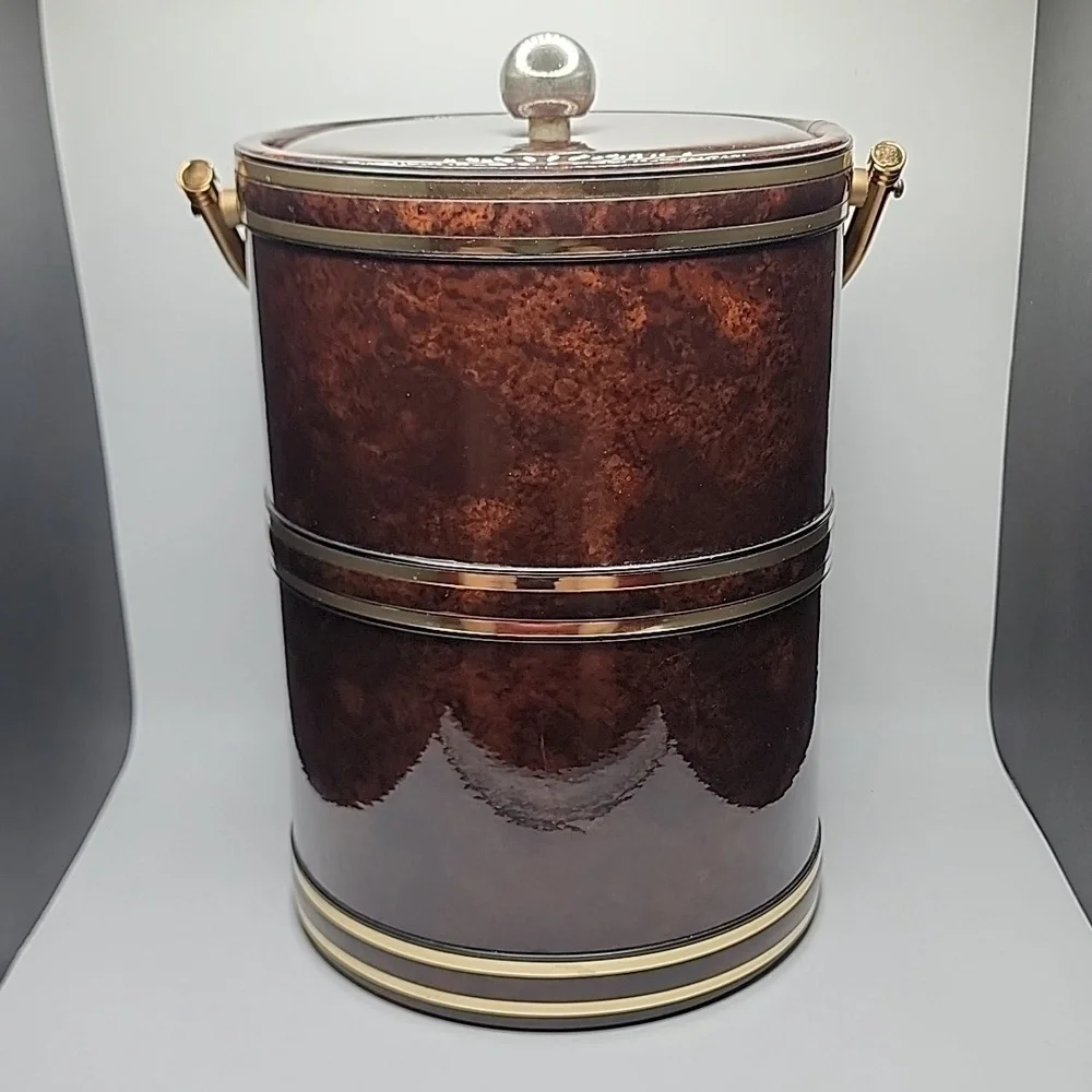 Champagne Ice Bucket Brown and Gold with Handle Vintage